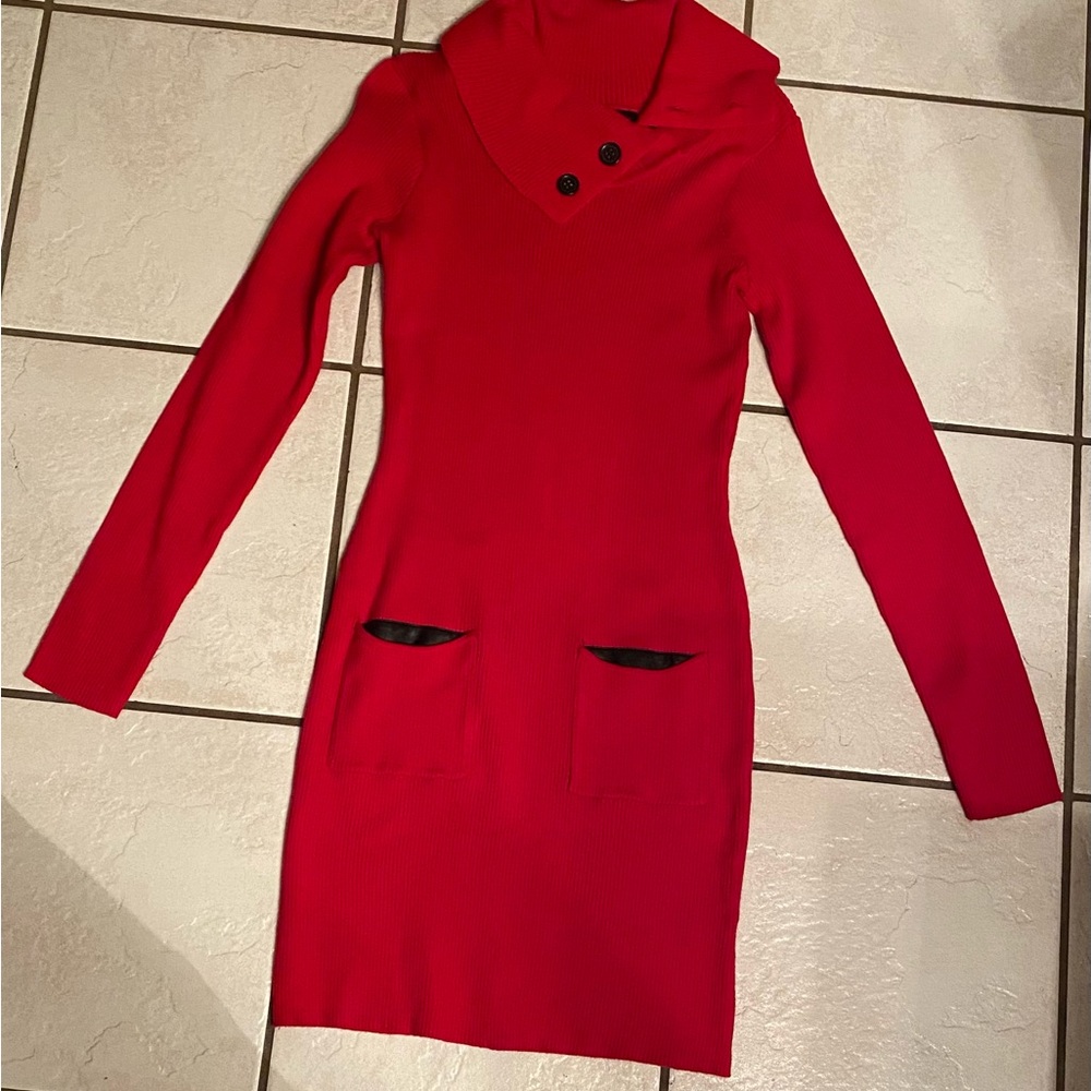 IZ BYER Women’s Long Sleeve Tunic Sweater Red  Size Medium